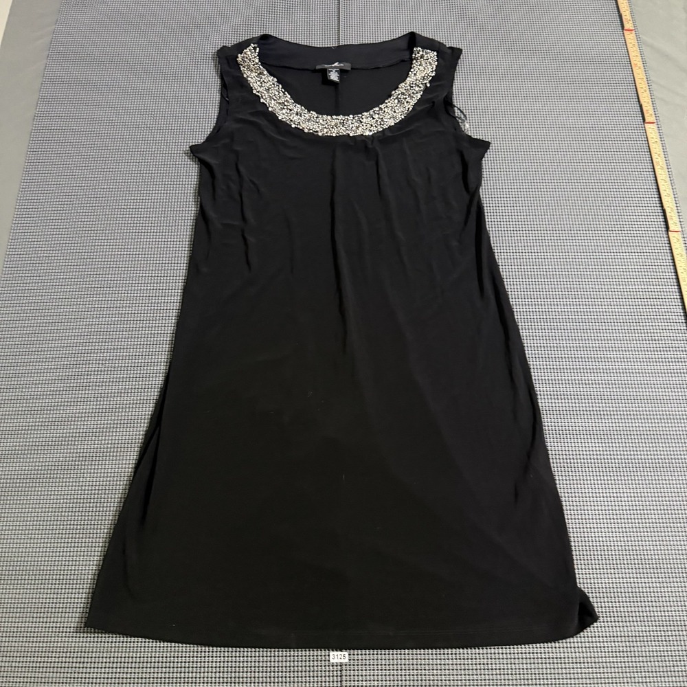 R&M Richards Womens Black Beaded Sequin Scoop Neck Sleeveless Shift Dress 12